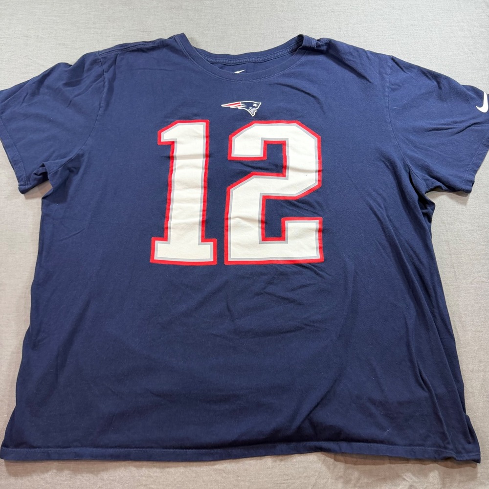 Nike Tom Brady New England Patriots T-Shirt Mens XXL Navy Blue Excellent NFL Tee